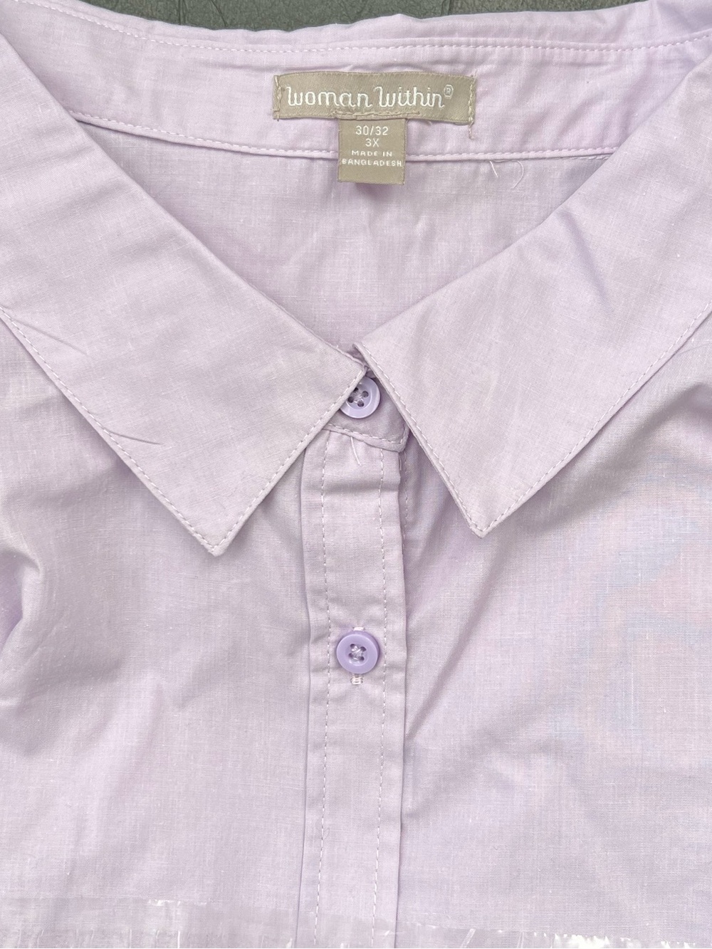 NWT 3X blouse Woman Within 3X (30-32) button down short sleeve, Pale Lilac
